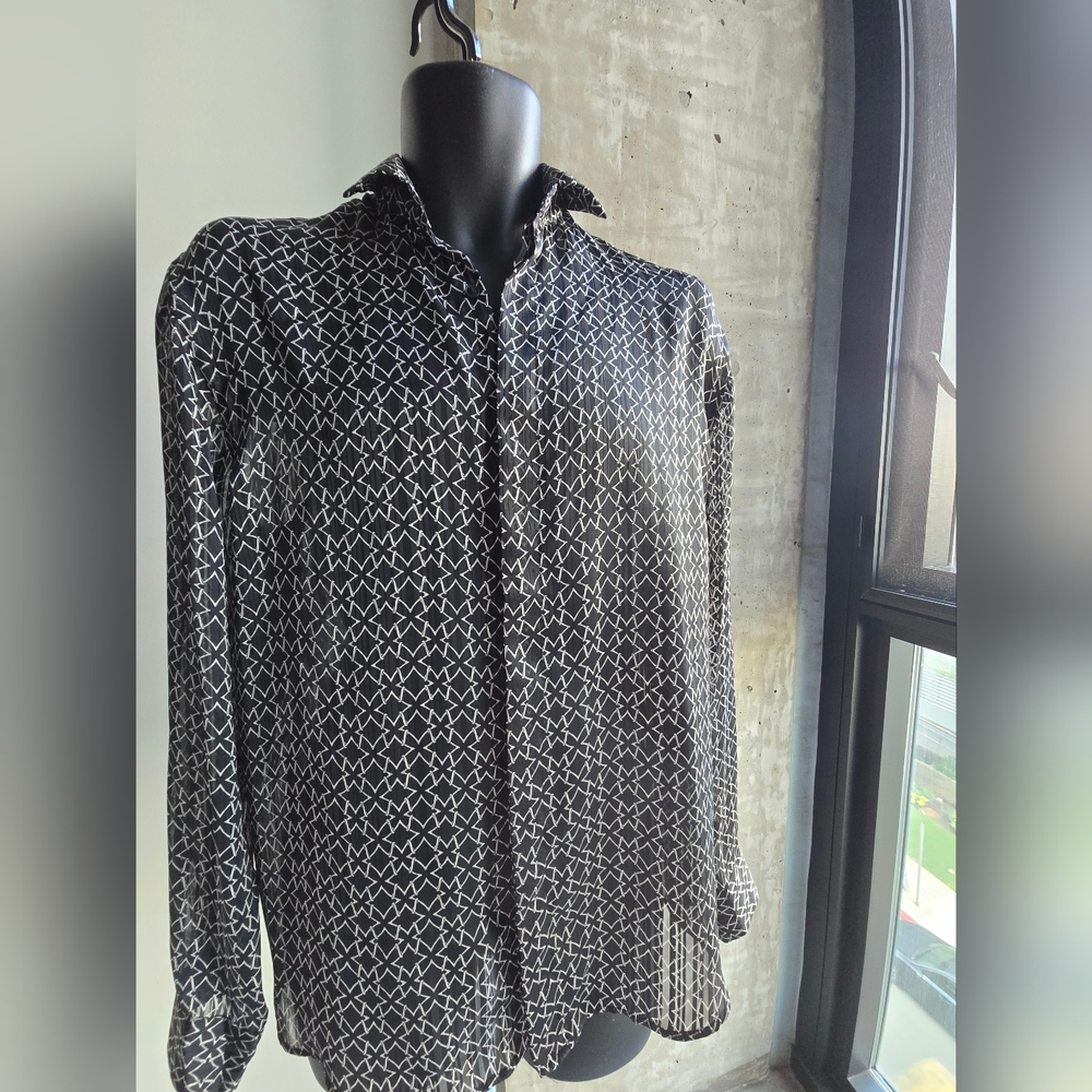 ZARA mens black and white patterned button-up shirt, size L (slim fit)